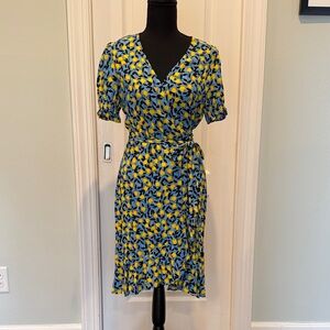 Diane Von Furstenberg Floral Dress in Blue and Yellow